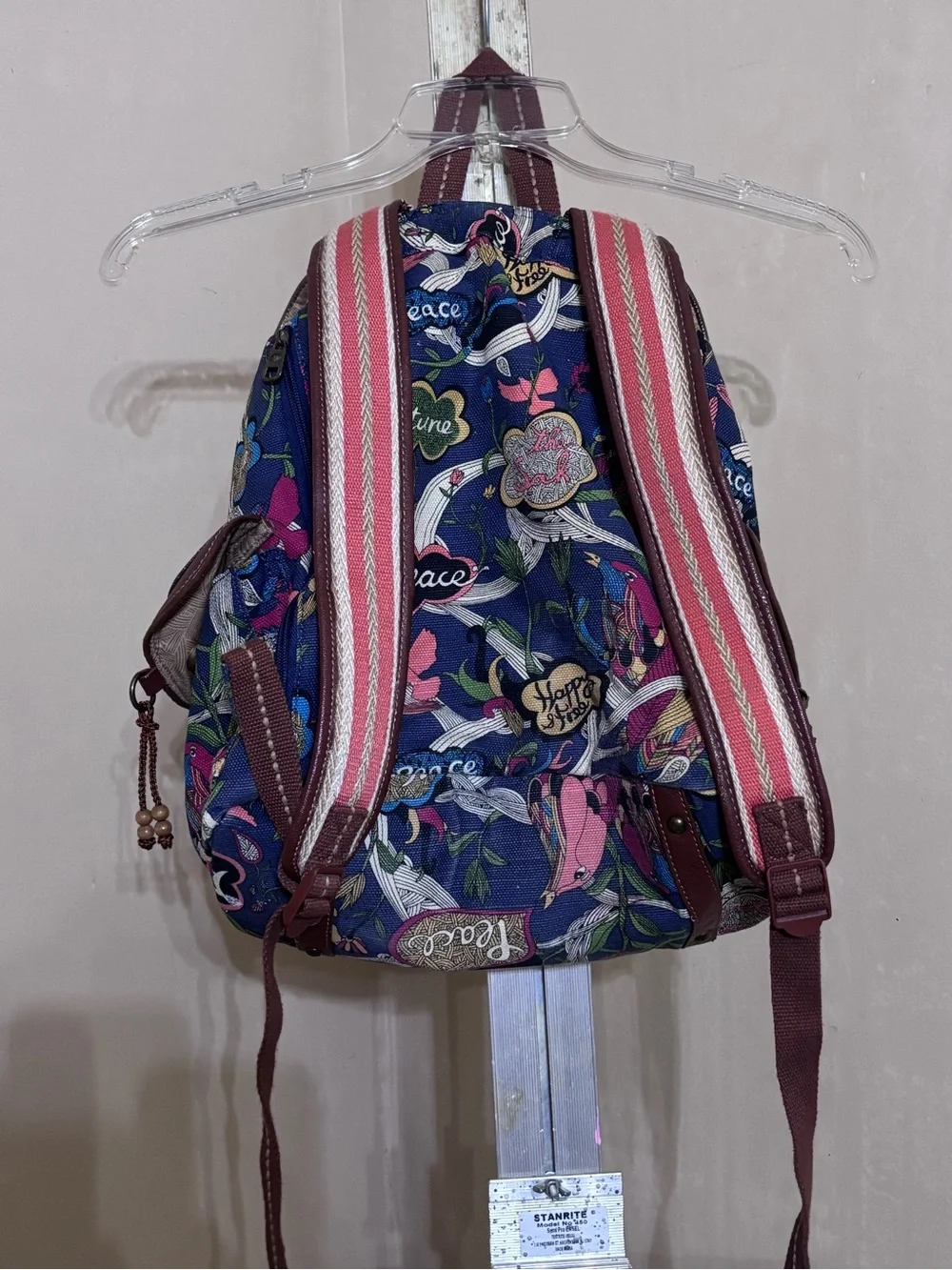 Sakroots Artist Circle Peace Canvas Flap Drawstring Backpack Boho Hippie Blue